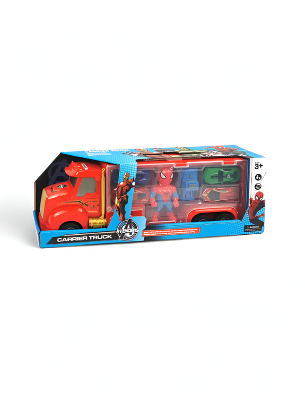 Marvel Spider-Man Carrier Truck Playset with 4 Superhero Racing Cars LMI15826.