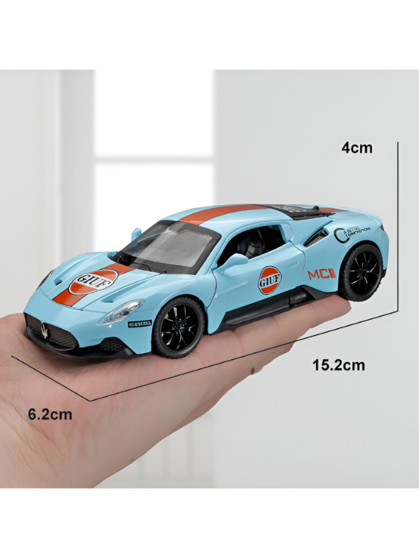 Maserati MC20 Gulf Edition Diecast Car 1:32 Scale – Limited Edition Luxury Sports Car Model Replica TV6289 - Free Car Inside.
