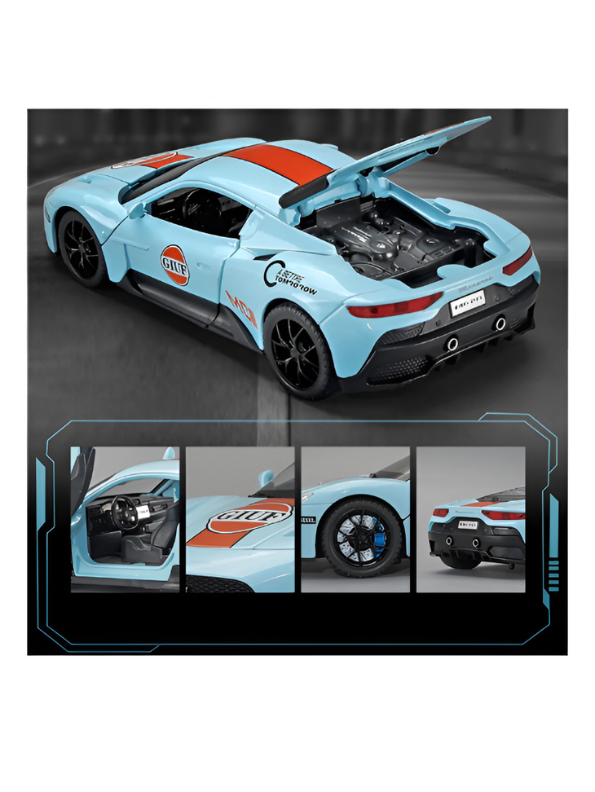 Maserati MC20 Gulf Edition Diecast Car 1:32 Scale – Limited Edition Luxury Sports Car Model Replica TV6289 - Free Car Inside.