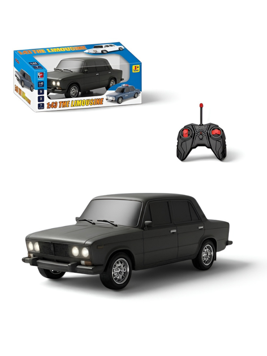 Matte Black Vintage RC Sedan 1:43 Scale with Working Headlights & Rechargeable Battery TV6344