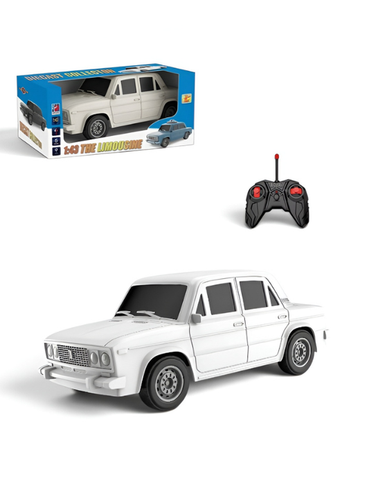 Matte White Vintage RC Sedan 1:43 Scale with Working Headlights & Rechargeable Battery TV6344