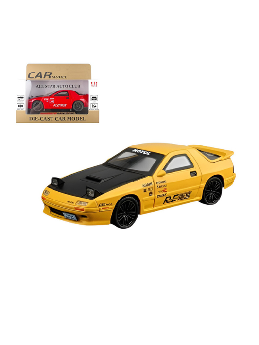 Mazda RX-7 Alloy Diecast Model Car 1:32 Scale Collectible Toy Vehicle Yellow LMI15612.