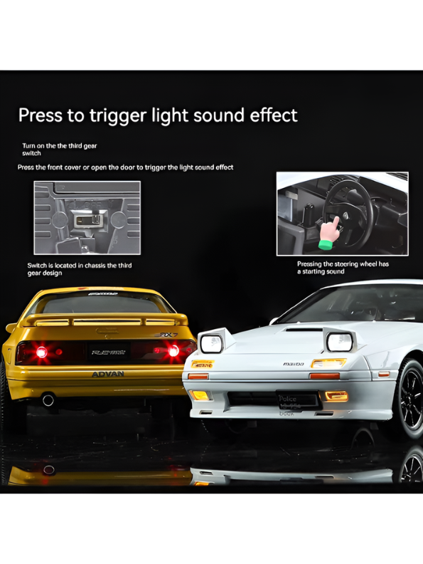 Mazda RX-7 FC3S Diecast Model Car 1:24 Scale Collectible Metal Car White TV6217.