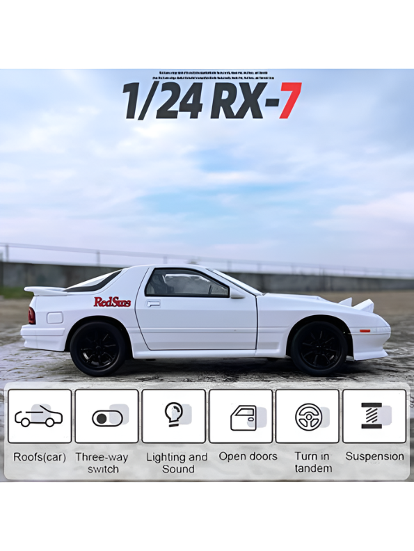 Mazda RX-7 FC3S Diecast Model Car 1:24 Scale Collectible Metal Car White TV6217.