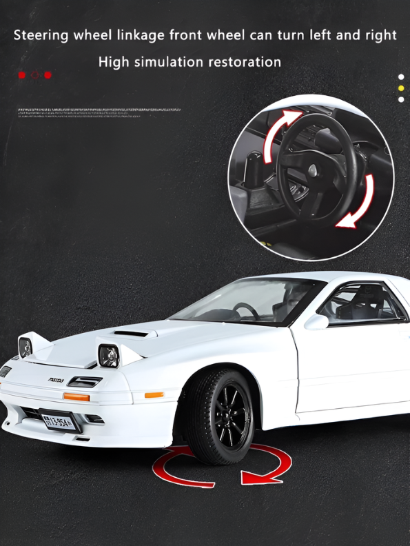 Mazda RX-7 FC3S Diecast Model Car 1:24 Scale Collectible Metal Car White TV6217.