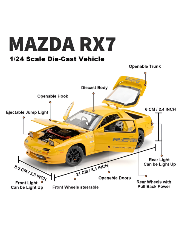 Mazda RX-7 FC3S Diecast Model Car 1:24 Scale Collectible Metal Car White TV6217.