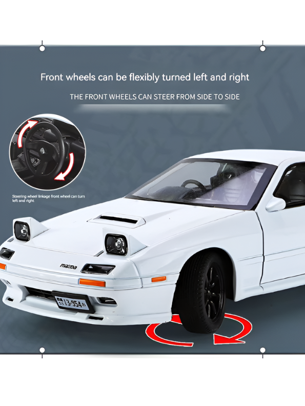 Mazda RX-7 FC3S Diecast Model Car 1:24 Scale Collectible Metal Car White TV6217.