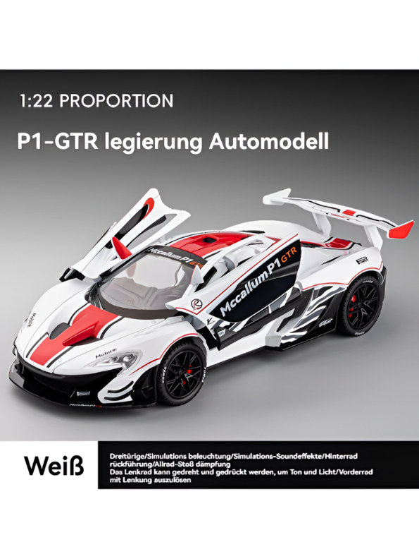 McLaren P1 GTR Diecast Car 1:22 Scale | White Metal Alloy Model Racing Car MD584