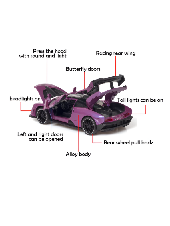 McLaren Senna Diecast Metal Car 1:32 Scale Alloy Model Supercar Purple LMI16112.