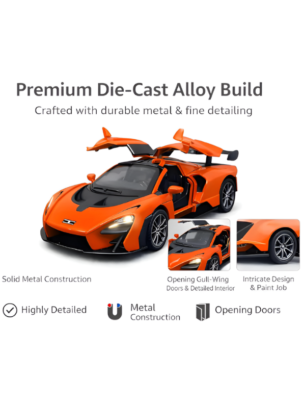 McLaren Senna Diecast Model Car | Orange 1:32 Scale Alloy Diecast Car with Acrylic Display Box MD564