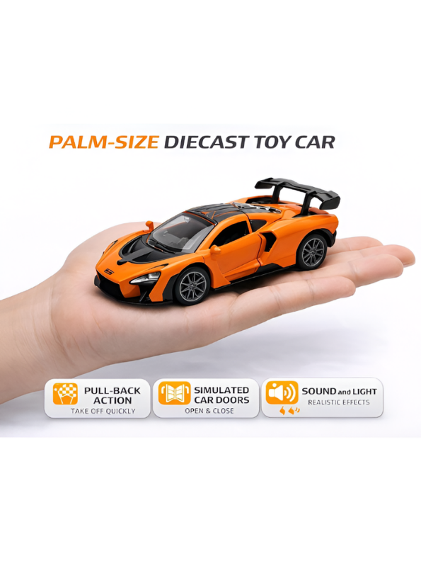 McLaren Senna Diecast Model Car | Orange 1:32 Scale Alloy Diecast Car with Acrylic Display Box MD564