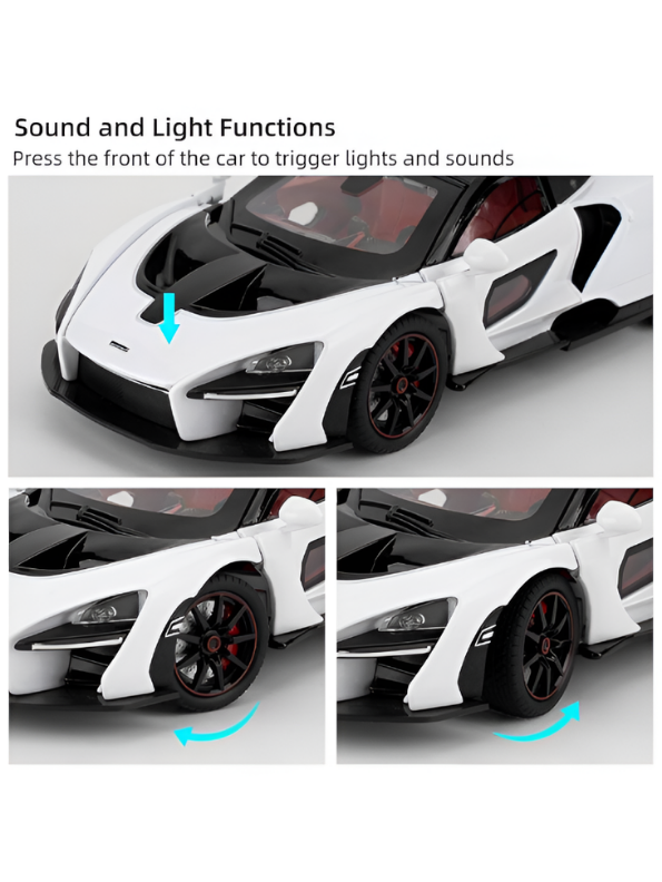 McLaren Senna Diecast Model Car | White 1:32 Scale Alloy Diecast Car with Acrylic Display Box MD564