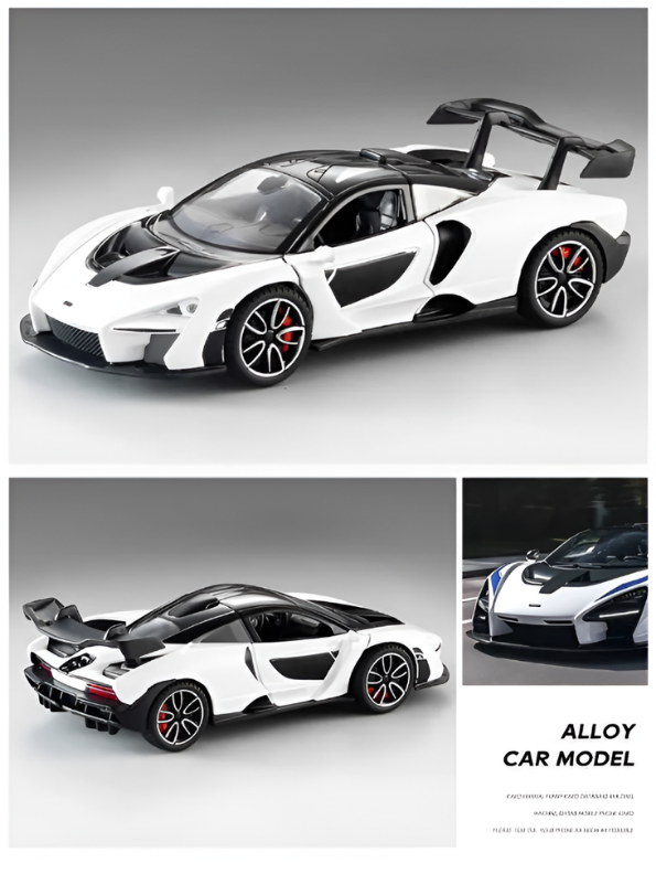 McLaren Senna Diecast Model Car | White 1:32 Scale Alloy Diecast Car with Acrylic Display Box MD564