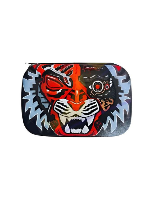 Red - MechaRoar – Robotic Tiger Face Pouch for Kids | Single Chain Pencil Case | Futuristic & Wild Animal Theme Bag NOV8743.