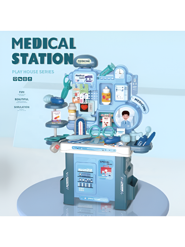 Medical Station Play Set – Pretend Play Doctor & Nurse Roleplay Toy with Simulation Medical Equipment & Storage Shelves TV2168
