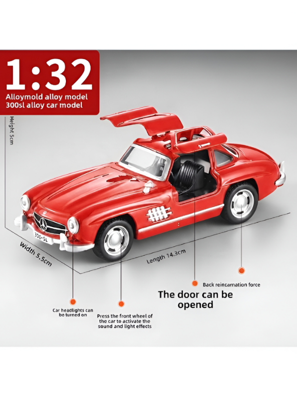 Mercedes-Benz 300SL Diecast Alloy Model Car 1:32 Scale with Acrylic Display Box MD26