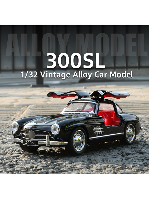 Mercedes-Benz 300SL Black Diecast Alloy Model Car 1:32 Scale with Acrylic Display Box MD26