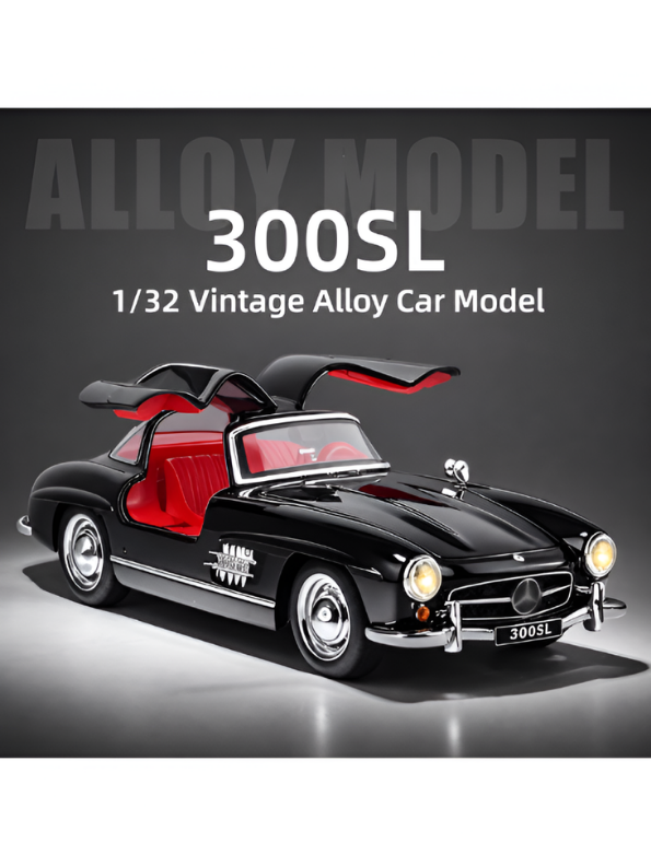 Mercedes-Benz 300SL Black Diecast Alloy Model Car 1:32 Scale with Acrylic Display Box MD26