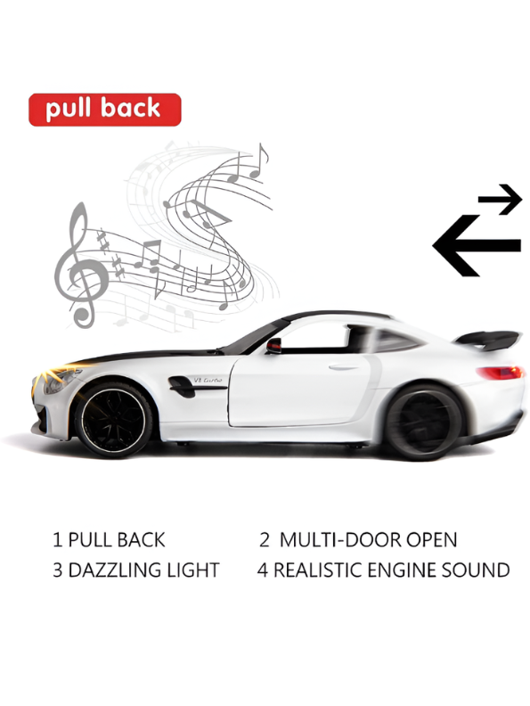 Mercedes-Benz AMG GT R 1:24 Scale Diecast Model Car – White & Black Collectible Model.