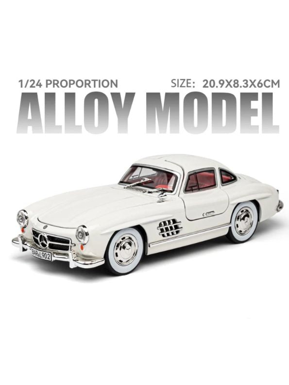 Mercedes Benz 300 SL Gullwing Model Diecast Car Scale 1:24 - Snowflake White  - Acrylic Transparent Box