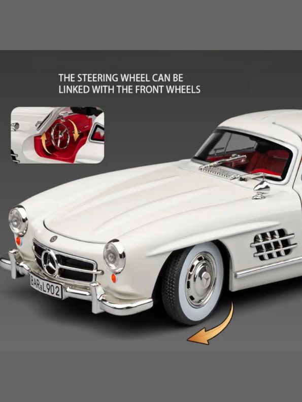 Mercedes Benz 300 SL Gullwing Model Diecast Car Scale 1:24 - Snowflake White  - Acrylic Transparent Box