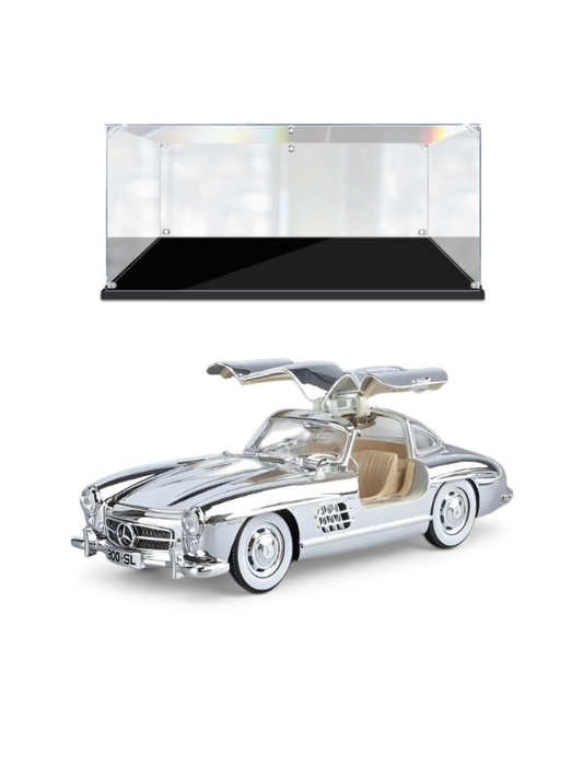 Mercedes Benz 300 SL Gullwing Model Diecast Car Scale 1:24 - Silver- Acrylic Transparent Box.