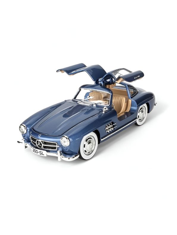 Mercedes Benz 300 SL Gullwing Model Diecast Car Scale 1:24 - Blue - Acrylic Transparent Box .