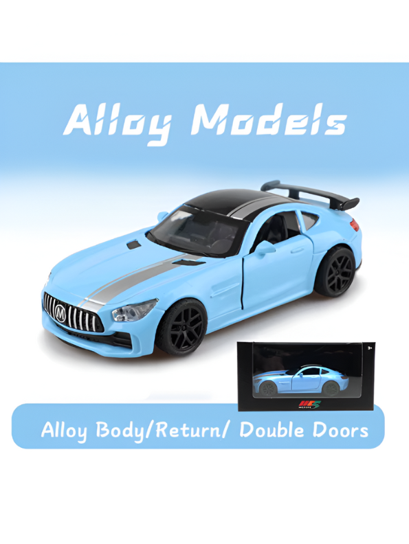Mercedes Benz AMG GT Metal Diecast Car Model Car - Striped Blue - Scale 1:32.
