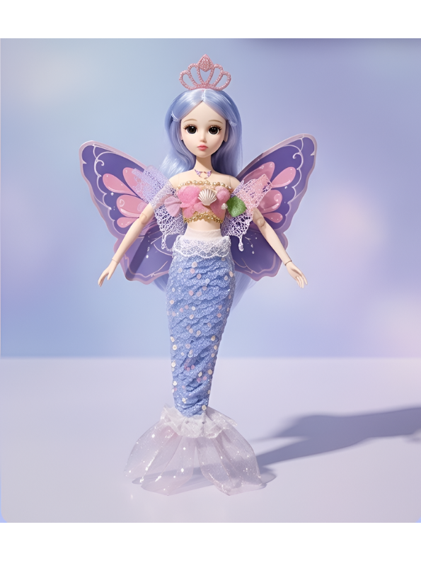 Magical Mermaid Fairy Doll Toy "Mariah" w/ Purple Butterfly Wings, Crown Princess NX13133