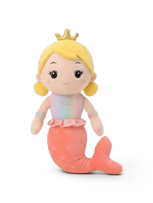 Mermaid Princess Doll Soft Stuffed Toy Blonde Hair Golden Crown Coral Tail ST9079