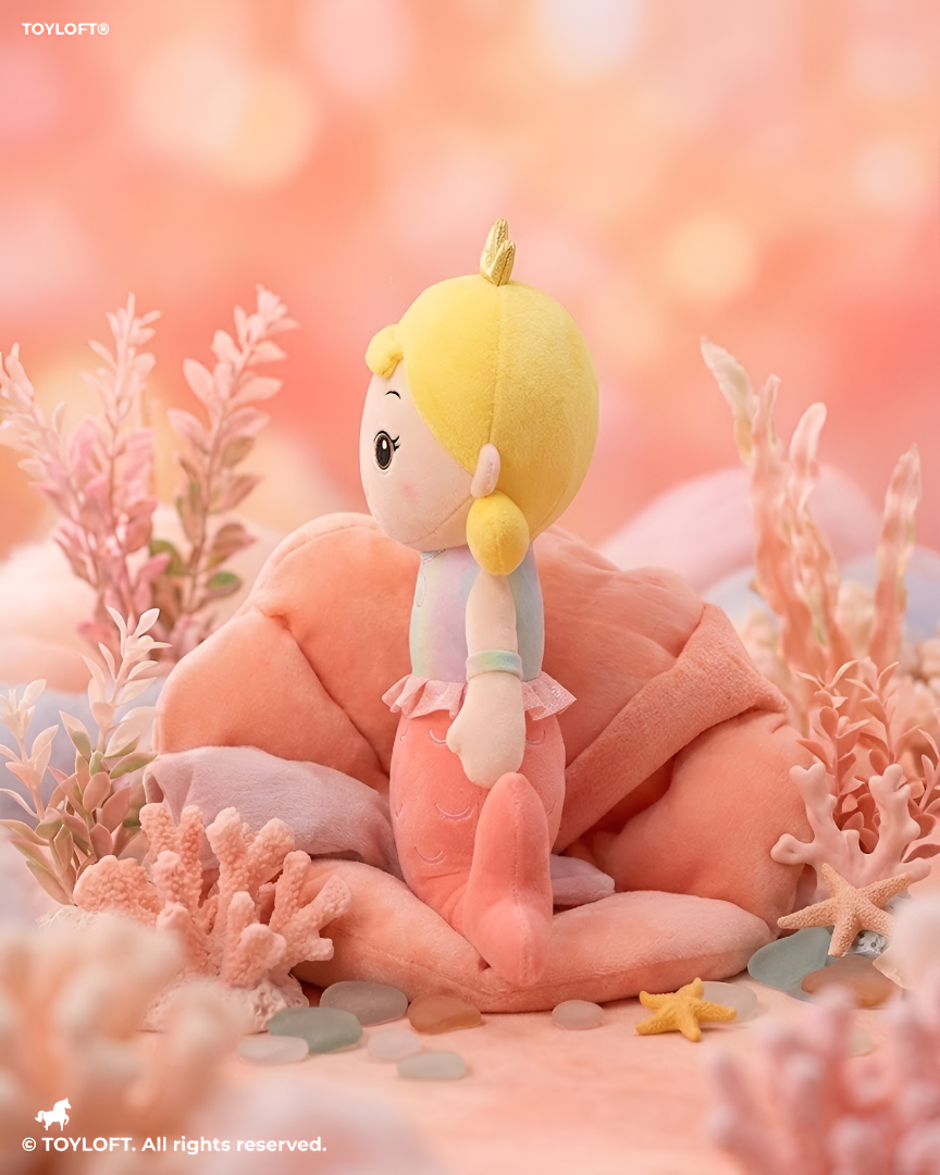 Mermaid Princess Doll Soft Stuffed Toy Blonde Hair Golden Crown Coral Tail ST9079