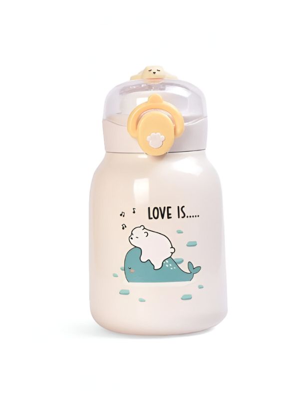 Mia Cute Bear Print Water Bottle 350ml – Adorable Bear Lid Design, Leak-Proof & Portable NOV3293.