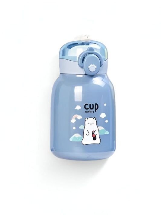 Blue - Mia Cute Bear Print Water Bottle 350ml – Adorable Bear Lid Design, Leak-Proof & Portable NOV3293.
