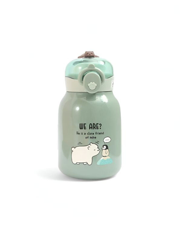 Mia Cute Bear Print Water Bottle 350ml – Adorable Bear Lid Design, Leak-Proof & Portable NOV3293.