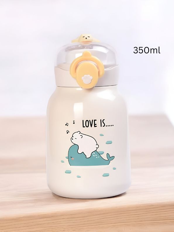 Mia Cute Bear Print Water Bottle 350ml – Adorable Bear Lid Design, Leak-Proof & Portable NOV3293.