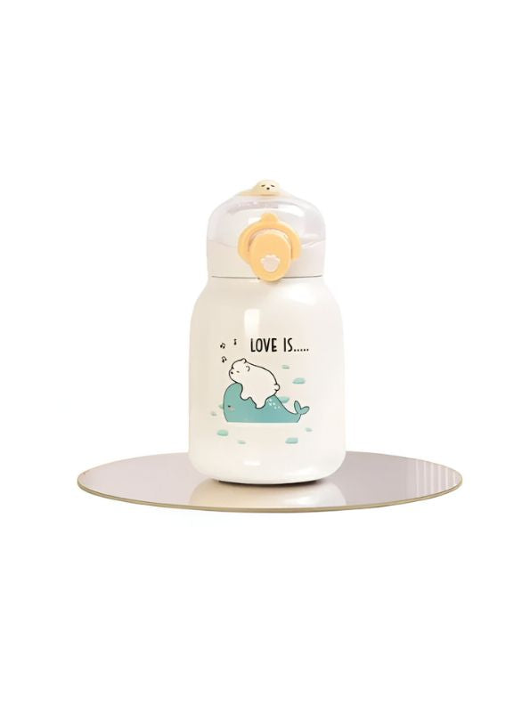 Mia Cute Bear Print Water Bottle 350ml – Adorable Bear Lid Design, Leak-Proof & Portable NOV3293.