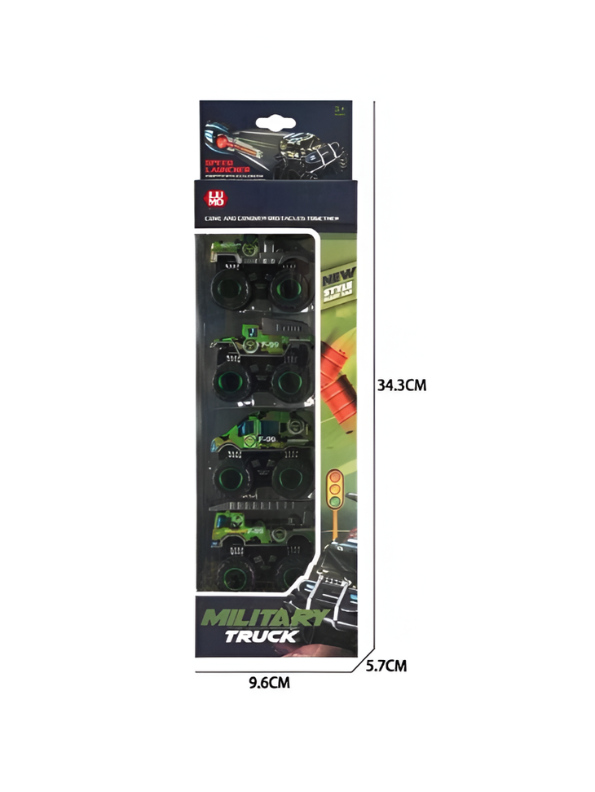 Military Monster Truck Toy Set - 4 Pack Camouflage Vehicles with Speed Launchers NX16312