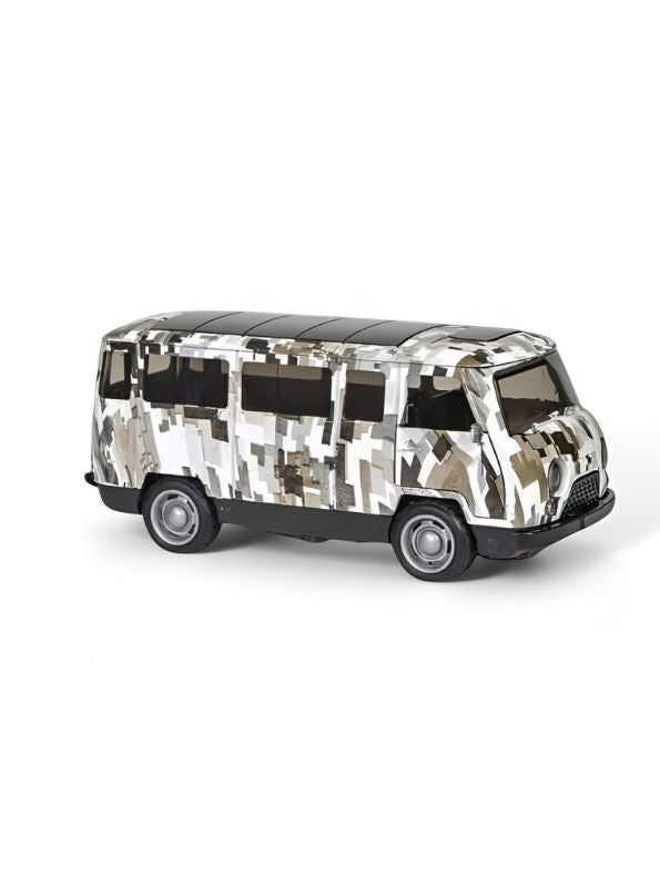 White - Military Print Minibus Die Cast Toy - Scale 1:36 Pull Back Action, Opening Doors, Durable Toy Model for Kids LMI15105.