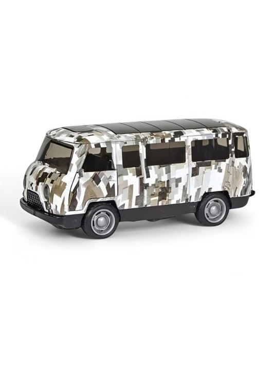 White - Military Print Minibus Die Cast Toy - Scale 1:36 Pull Back Action, Opening Doors, Durable Toy Model for Kids LMI15105.