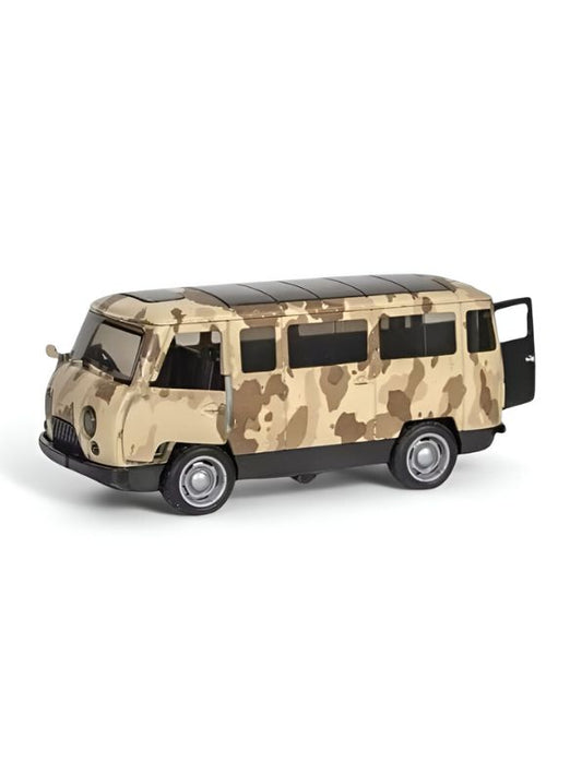 Brown - Military Print Minibus Die Cast Toy - Scale 1:36 Pull Back Action, Opening Doors, Durable Toy Model for Kids LMI15105.