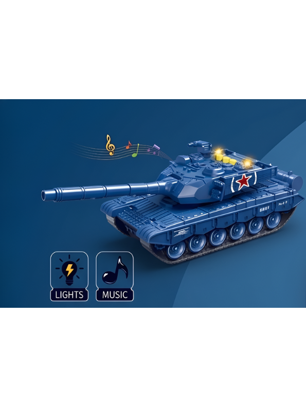 Military Tank Toy with 360-Degree Rotating Turret, Flashing Lights and Music – Blue Interactive Diecast Army Tank Vehicle with Nursery Rhymes & Stories for Kids, Toddlers LMI16740