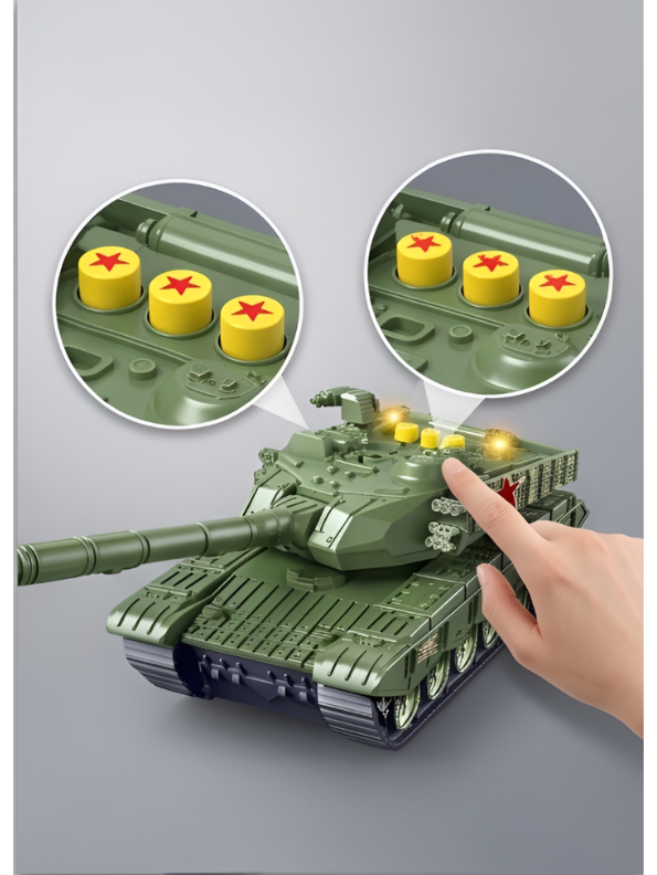 Military Tank Toy with 360-Degree Rotating Turret, Flashing Lights and Music – Interactive Diecast Army Tank Vehicle with Nursery Rhymes & Stories for Kids, Toddlers LMI16740