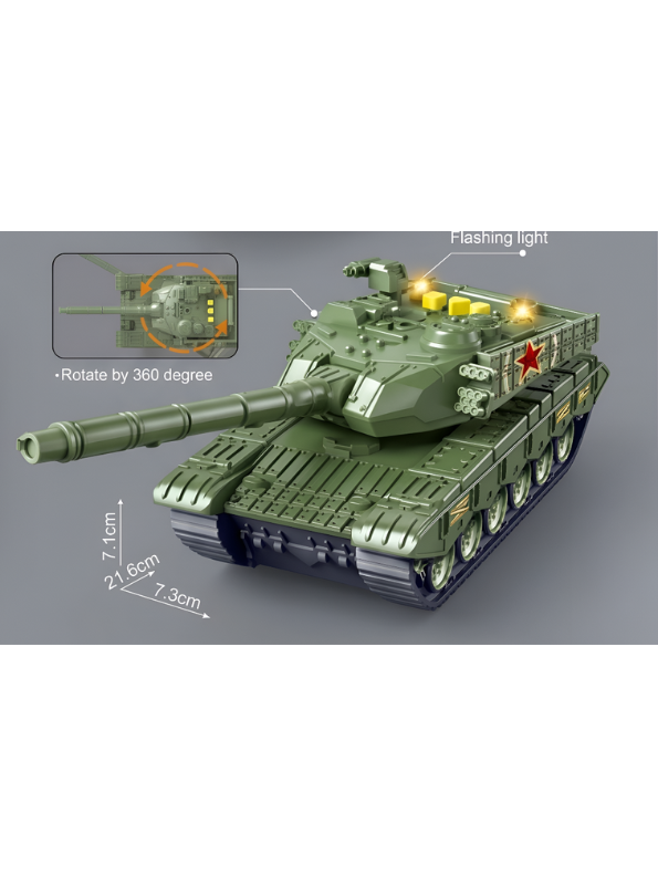 Pack Of 2 Military Tank Toy with 360-Degree Rotating Turret, Flashing Lights and Music – Interactive Diecast Army Tank Vehicle with Nursery Rhymes & Stories for Kids, Toddlers LMI16740