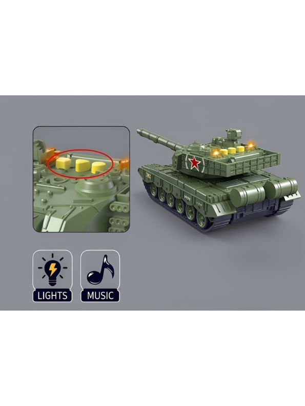 Military Tank Toy with 360-Degree Rotating Turret, Flashing Lights and Music – Interactive Diecast Army Tank Vehicle with Nursery Rhymes & Stories for Kids, Toddlers LMI16740