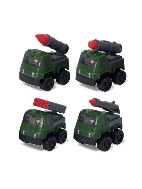 Military Toy Vehicle Set for Kids – 4-Pack Mini Die-Cast Army Trucks with Missile Launchers LMI15676.