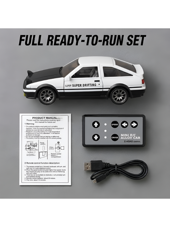White Mini 1:64 Alloy RC Drifting Car with 2.4GHz Full Proportional Control MD592.