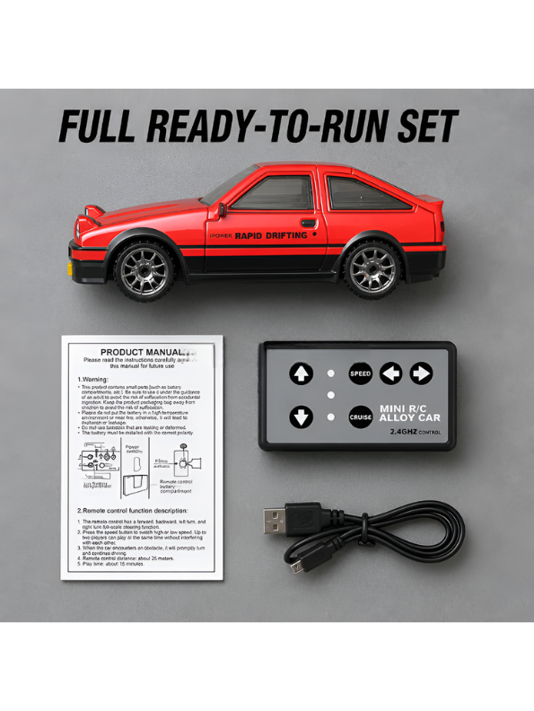Mini 1:64 Alloy RC Drifting Car with 2.4GHz Full Proportional Control MD592