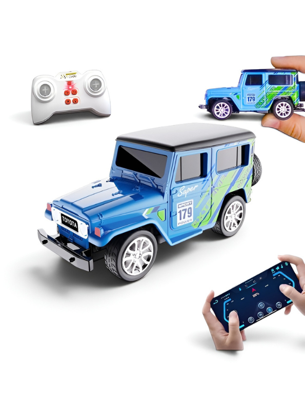 Mini 1:64 Scale RC Off-Road Land Cruiser Toy Car Blue & Green TV5716.