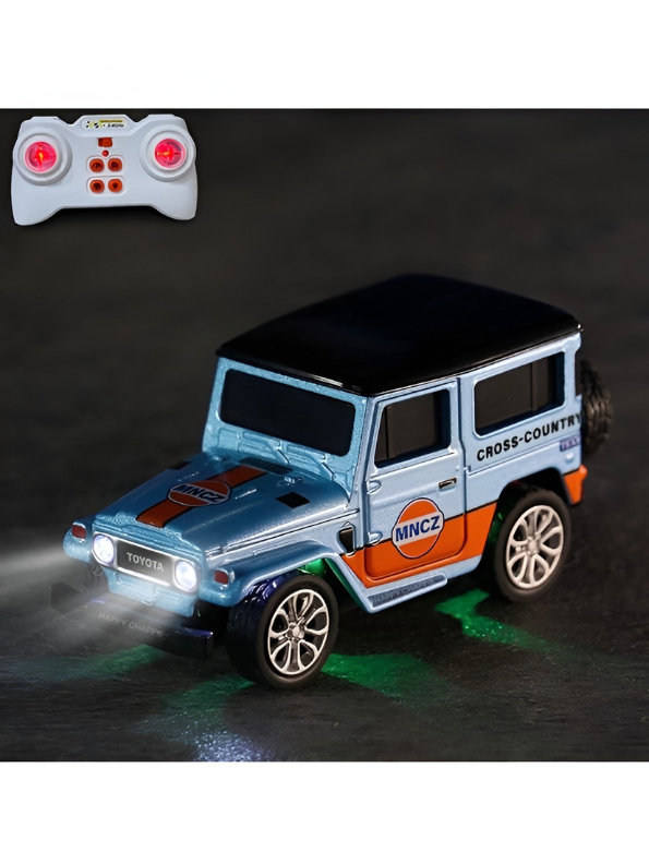 Mini 1:64 Scale RC Off-Road Land Cruiser Toy Car Blue & Orange TV5716.