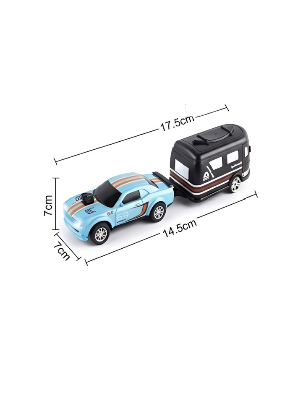 Mini Dodge Challenger RC Car with Caravan Trailer Scale 1:64 Black MD594.